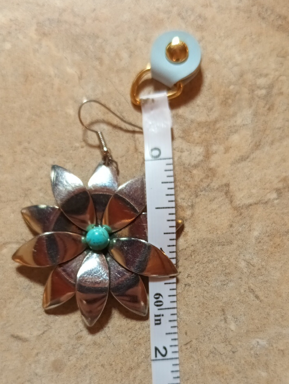 Paparazzi Silver and Turquoise Floral Earrings - Picture 2 of 2